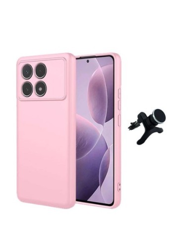 Kit Suporte Magnético Reforçado de Carro + Capa Silicone Líquido Phonecare Compativel Com Xiaomi Poco F6 Pro - Rosa