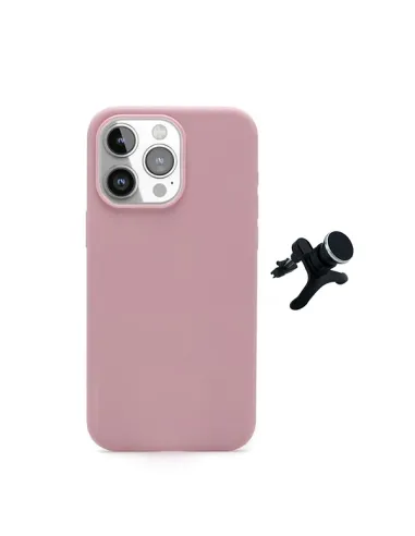 Kit Suporte Magnético Reforçado + Capa Silicone Líquido  Para Apple iPhone 16 Pro - Rosa