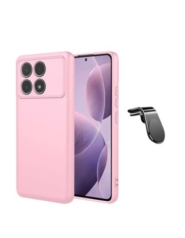 Kit Suporte Magnético L Safe Driving Carro + Capa Silicone Líquido Phonecare Compativel Com Xiaomi Poco F6 Pro - Rosa