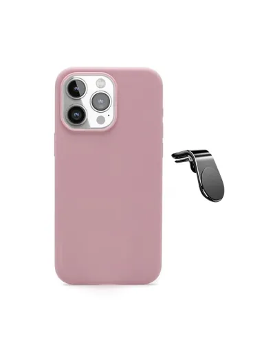 Kit Suporte Magnético L + Capa Silicone Líquido  Para Apple iPhone 16 Pro - Rosa