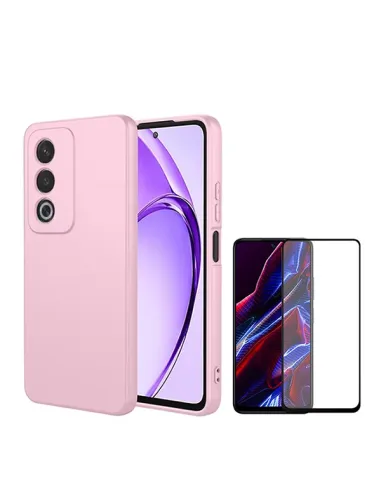 Kit Vidro Premium Full Cover + Capa Silicone Líquido  Para Oppo A80 5G - Rosa