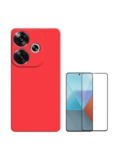 Kit Película de Vidro Temperado 5d Full Cover + Capa Silicone Líquido Phonecare Compativel Com Xiaomi Poco F6 - Vermelho