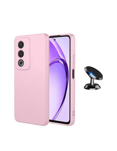 Kit Suporte Magnético + Capa Silicone Líquido  Para Oppo A80 5G - Rosa