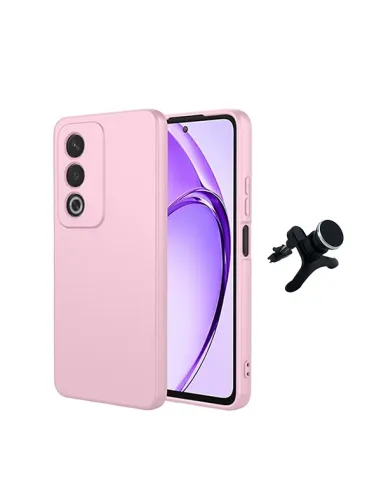 Kit Suporte Magnético Reforçado + Capa Silicone Líquido  Para Oppo A80 5G - Rosa