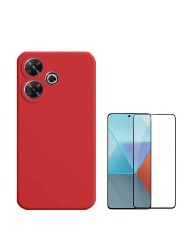 Kit Película de Vidro Temperado 5d Full Cover + Capa Silicone Líquido Phonecare Compativel Com Xiaomi Redmi 13 - Vermelho