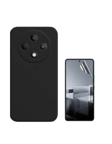 Kit Película Hydrogel Frente + Capa Silicone Líquido  Para Oppo Reno12 F 4G - Preto