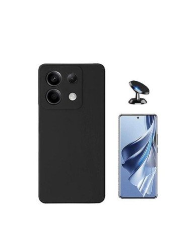 Kit Película Hydrogel Frente + Capa Silicone Líquido + Suporte de Carro Compativel Com Xiaomi Redmi Note 13 Pro 4G - Preto