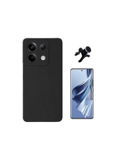 Kit Película Hydrogel Frente + Capa Silicone Líquido + Suporte Reforçado Compativel Com Xiaomi Redmi Note 13 Pro 4G - Preto