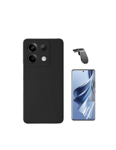 Kit Película Hydrogel Frente + Capa Silicone Líquido + Suporte L Compativel Com Xiaomi Redmi Note 13 Pro 4G - Preto