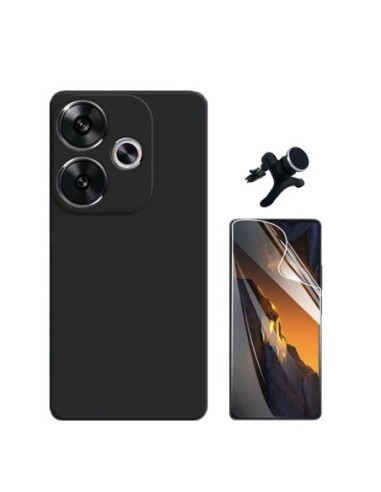 Kit Película Hydrogel Frente + Capa Silicone Líquido + Suporte Reforçado Compativel Com Xiaomi Poco F6 - Preto