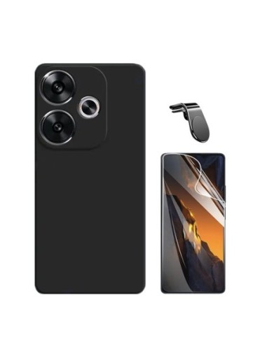 Kit Película Hydrogel  Frente + Capa Silicone Líquido + Suporte L Compativel Com Xiaomi Poco F6 - Preto