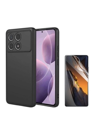 Kit Película Hydrogel Full Cover Frente + Capa Silicone Líquido Phonecare Compativel Com Xiaomi Poco F6 Pro - Preto