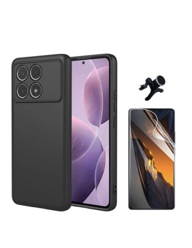 Kit Película Hydrogel Frente + Capa Silicone Líquido + Suporte Reforçado Compativel Com Xiaomi Poco F6 Pro - Preto