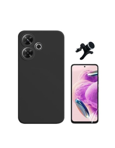 Kit Película Hydrogel Frente + Capa Silicone Líquido + Suporte Reforçado Compativel Com Xiaomi Redmi 13 - Preto