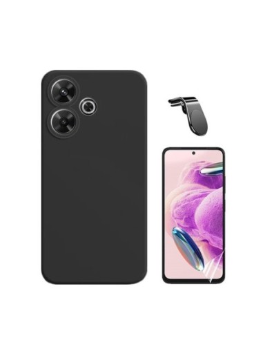 Kit Película Hydrogel Frente + Capa Silicone Líquido + Suporte L Compativel Com Xiaomi Redmi 13 - Preto