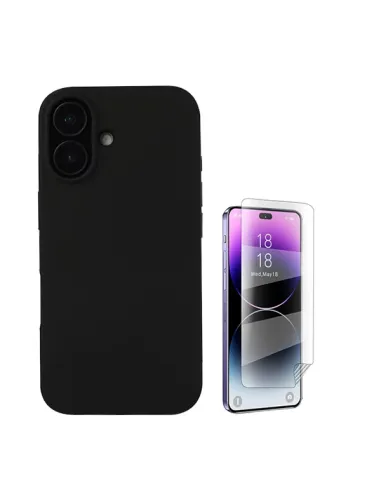 Kit Película Hydrogel Frente + Capa Silicone Líquido  Para Apple iPhone 16 - Preto