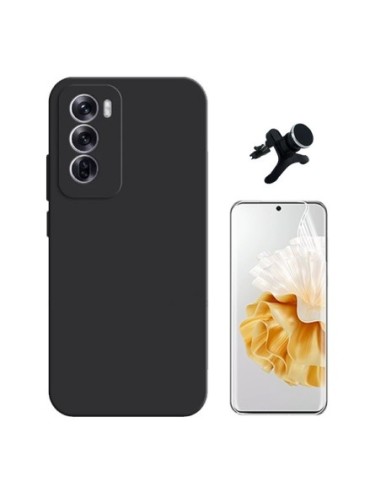 Kit Película Hydrogel Frente + Capa Silicone Líquido + Suporte Reforçado  Compativel Com Oppo Reno12 - Preto