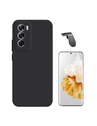 Kit Película Hydrogel  Frente + Capa Silicone Líquido + Suporte L Compativel Com Oppo Reno12 - Preto