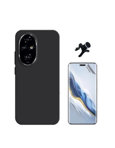 Kit Película Hydrogel  Frente + Capa Silicone Líquido + Suporte Reforçado Compativel Com Honor 200 Pro 5G - Preto