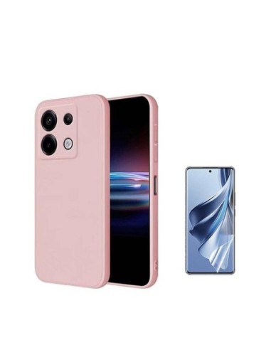 Kit Película Hydrogel Full Cover Frente + Capa Silicone Líquido Compativel Com Xiaomi Redmi Note 13 Pro 4G - Rosa