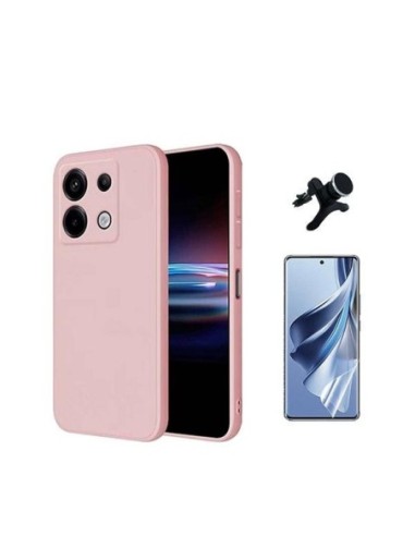 Kit Película Hydrogel Frente + Capa Silicone Líquido + Suporte Reforçado Compativel Com Xiaomi Redmi Note 13 Pro 4G - Rosa