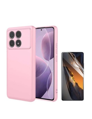 Kit Película Hydrogel Full Cover Frente + Capa Silicone Líquido Phonecare Compativel Com Xiaomi Poco F6 Pro - Rosa