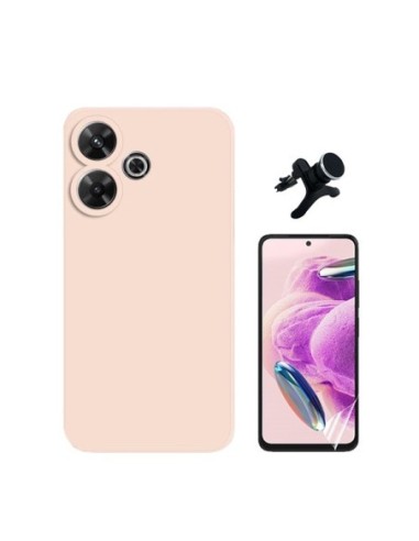 Kit Película Hydrogel Frente + Capa Silicone Líquido + Suporte Reforçado Compativel Com Xiaomi Redmi 13 - Rosa