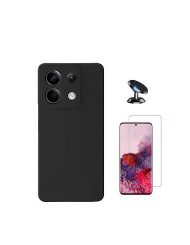 Kit Vidro Temperado Clearglass + Capa Silicone Líquido + Suporte de Carro Compativel Com Xiaomi Redmi Note 13 Pro 4G - Preto