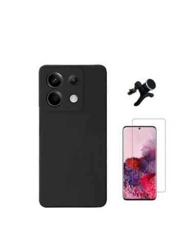 Kit Vidro Temperado Clearglass + Capa Silicone Líquido + Suporte Reforçado Compativel Com Xiaomi Redmi Note 13 Pro 4G - Preto