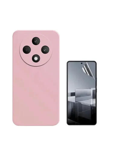 Kit Película Hydrogel Frente + Capa Silicone Líquido  Para Oppo Reno12 F 5G - Rosa