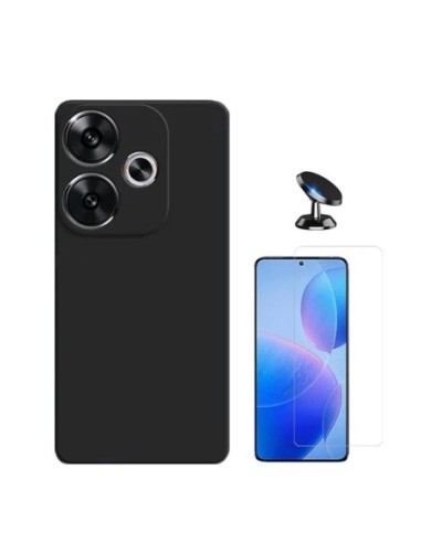 Kit Vidro Temperado Clearglass + Capa Silicone Líquido + Suporte de Carro Compativel Com Xiaomi Poco F6 - Preto