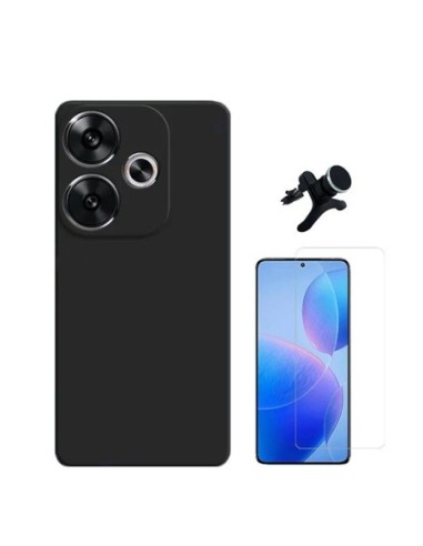 Kit Vidro Temperado Clearglass + Capa Silicone Líquido + Suporte Reforçado Compativel Com Xiaomi Poco F6 - Preto