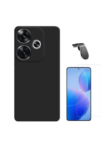 Kit Vidro Temperado Clearglass + Capa Silicone Líquido + Suporte L Compativel Com Xiaomi Poco F6 - Preto