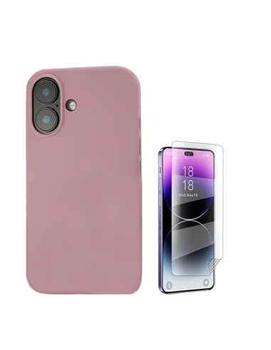 Kit Película Hydrogel Frente + Capa Silicone Líquido  Para Apple iPhone 16 - Rosa