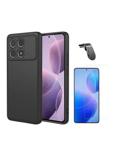 Kit Vidro Temperado Clearglass + Capa Silicone Líquido + Suporte L Compativel Com Xiaomi Poco F6 Pro - Preto