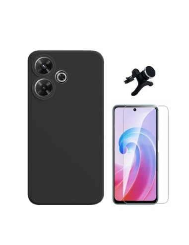 Kit Vidro Temperado Clearglass + Capa Silicone Líquido + Suporte Reforçado Compativel Com Xiaomi Redmi 13 - Preto