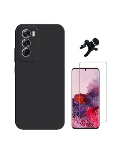 Kit Vidro Temperado Clearglass + Capa Silicone Líquido + Suporte Reforçado Compativel Com Oppo Reno12 - Preto