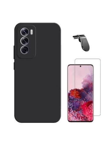 Kit Vidro Temperado Clearglass + Capa Silicone Líquido + Suporte L Compativel Com Oppo Reno12 - Preto