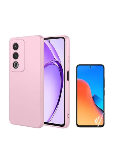 Kit Película Hydrogel Frente + Capa Silicone Líquido  Para Oppo A80 5G - Rosa