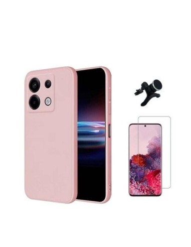 Kit Vidro Temperado Clearglass + Capa Silicone Líquido + Suporte Reforçado Compativel Com Xiaomi Redmi Note 13 Pro 4G - Rosa