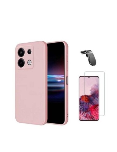 Kit Vidro Temperado Clearglass + Capa Silicone Líquido + Suporte L Compativel Com Xiaomi Redmi Note 13 Pro 4G - Rosa