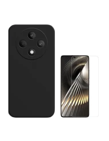 Kit Vidro Temperado Clearglass + Capa Silicone Líquido  Para Oppo Reno12 F 4G - Preto