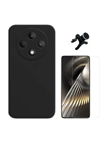 Kit Vidro Temperado Clearglass + Capa Silicone Líquido + Suporte Magnético Reforçado  Para Oppo Reno12 FS 4G - Preto