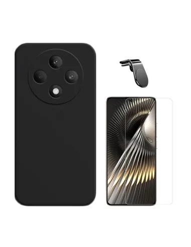 Kit Vidro Temperado Clearglass + Capa Silicone Líquido + Suporte Magnético L  Para Oppo Reno12 FS 4G - Preto