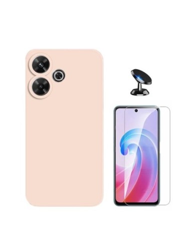 Kit Vidro Temperado Clearglass + Capa Silicone Líquido + Suporte de Carro Compativel Com Xiaomi Redmi 13 - Rosa