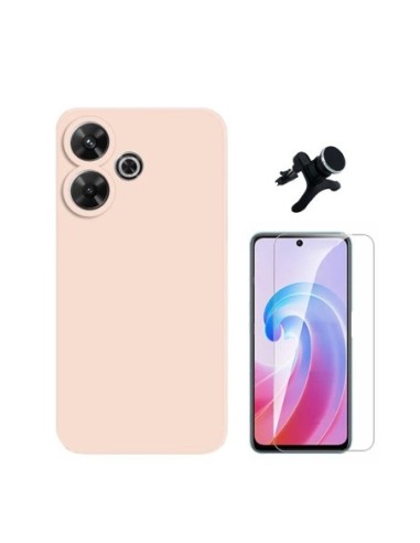 Kit Vidro Temperado Clearglass + Capa Silicone Líquido + Suporte Reforçado Compativel Com Xiaomi Redmi 13 - Rosa