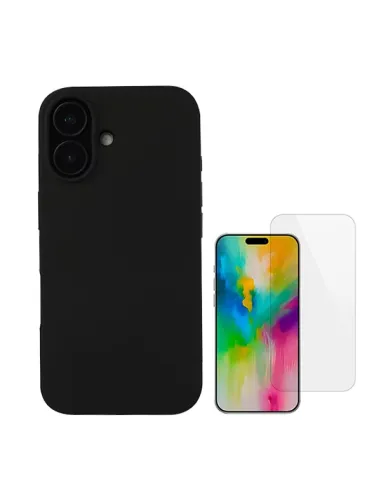 Kit Vidro Temperado Clearglass + Capa Silicone Líquido  Para Apple iPhone 16 - Preto