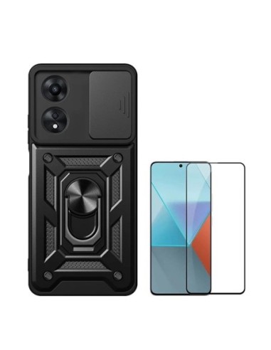 Kit Película de Vidro Temperado 5d Full Cover + Capa Military Slide Compativel Com Oppo A60 - Preto