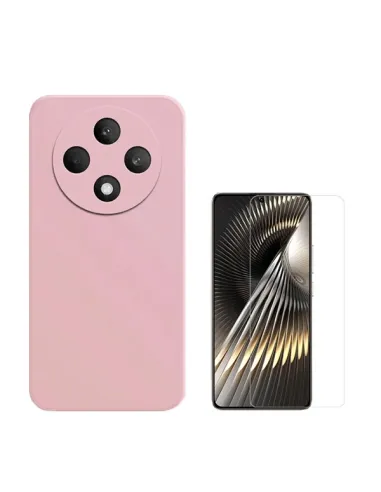 Kit Vidro Temperado Clearglass + Capa Silicone Líquido  Para Oppo Reno12 F 4G - Rosa