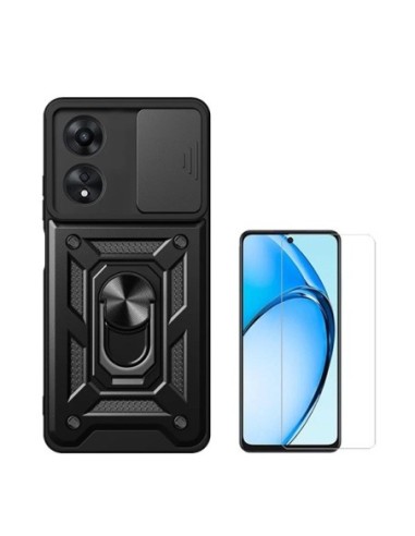 Kit Vidro Temperado Clearglass + CapaMilitary Slide Window Anti-Impacto Phonecare Compativel Com Oppo A60 - Preto